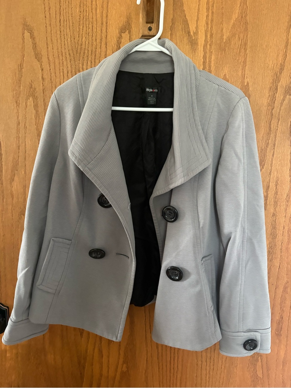 Style & Co. Light Gray Double-Breasted Peacoat